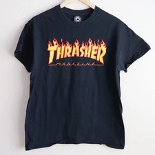 Thrasher Magazine Flame Logo Tee Black San Francisco Skate T-Shirt Men's M