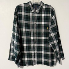 Polo Ralph Lauren Mens XL Sleepwear Shirt Green Plaid 100 Cotton Flannel Pajama