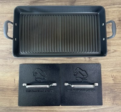 Pampered Chef Grill Pan Dual Burner Double Bacon Burger Panini Press Set 2924