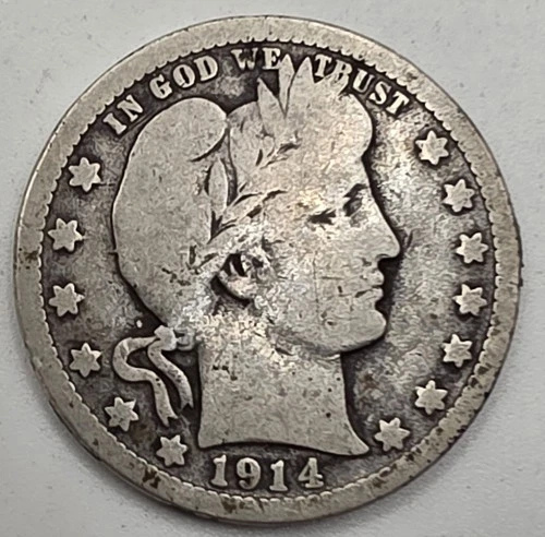 《Silver》1914-D USA BARBER QUARTER -- .1808 OZ of SILVER!!!
