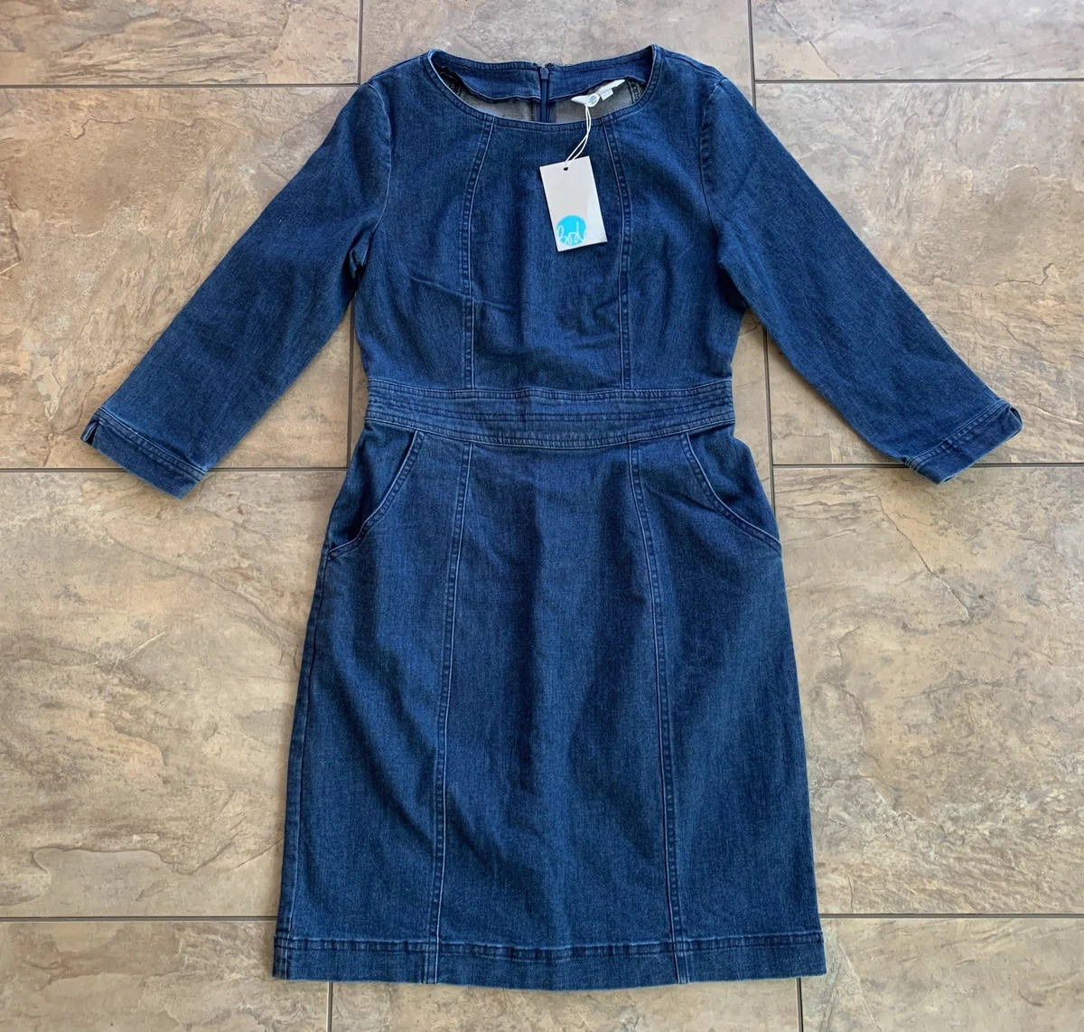 white christmas dresses Zip Puff Sleeve Denim Dress-Dark Wash