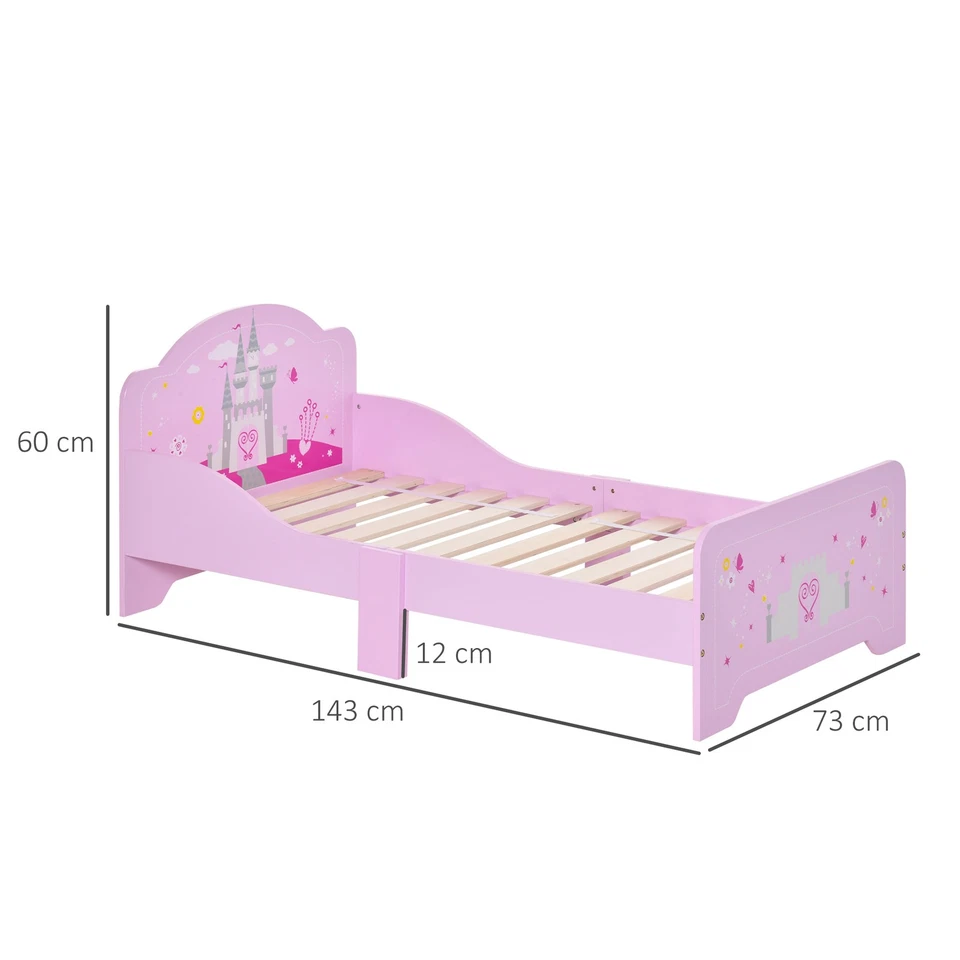 HOMCOM Letto per Bambini con Bordi in Legno Età 3-6 Anni 143x73x60cm Rosa - Immagine 4 di 4