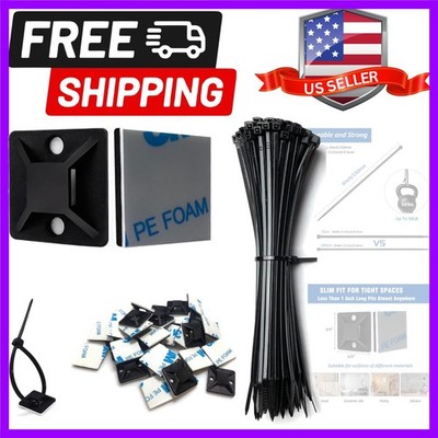 Strong Back-Glue Self Adhesive Cable Zip Tie Mounts Kit - 100 Set Cable Manag...