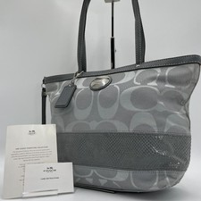 Authentic Coach Tote Bag, Canvas, Grey, Signature Pattern, Shoulder Bag