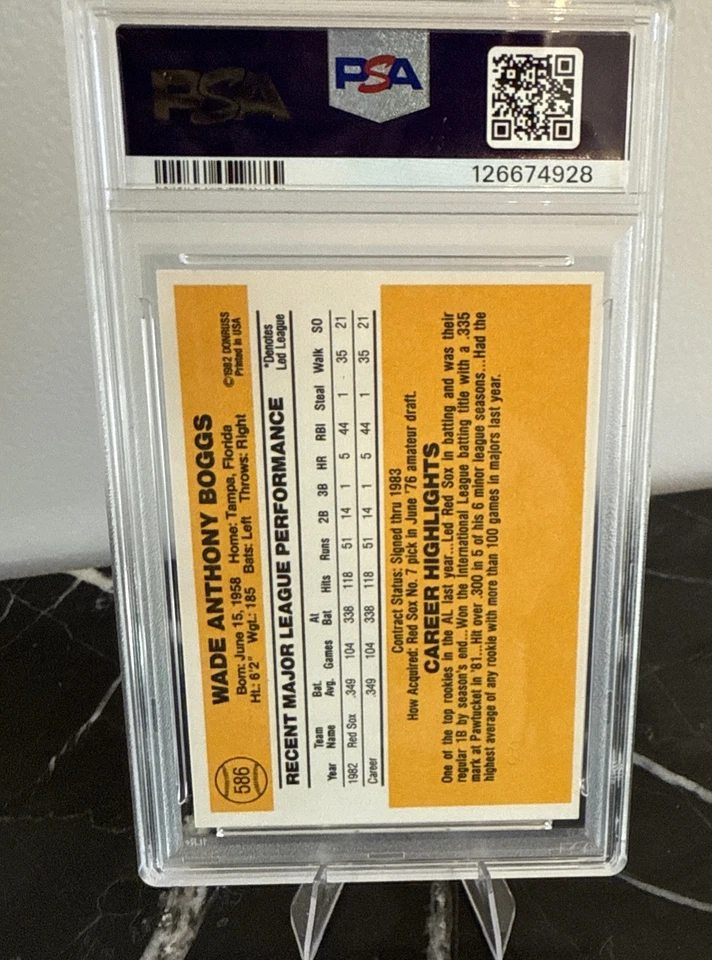 1983 Donruss #586 Wade Boggs Red Sox PSA 9  (VG200) - Image 2 of 2