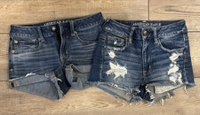 Set Of 2 American Eagle High Rise Shortie Jean Shorts Size 2 Distressed
