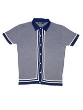 Paul Jones Button Up Sweater Polo Mens M Blue Stripe Stretch Casual Lightweight