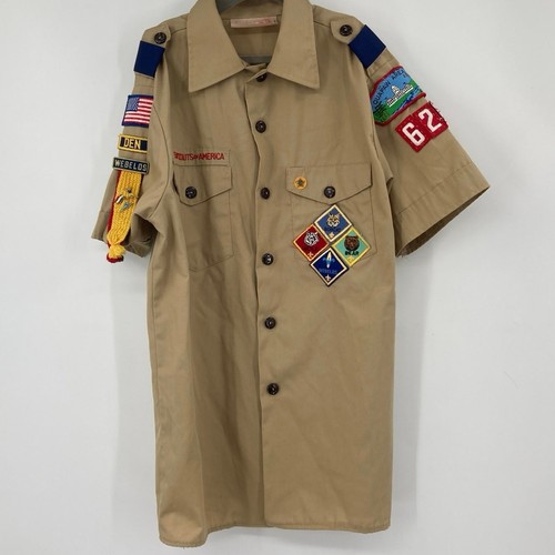Boy Scouts of America Hemd Jugend Large beige belüftet Führer Patches Knopfleiste - Bild 1 von 13