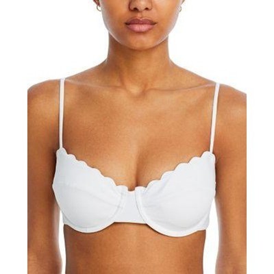 Ramy Brook Leyla Bikini Top Women Small White Scalloped Underwire Beach $118 NWT
