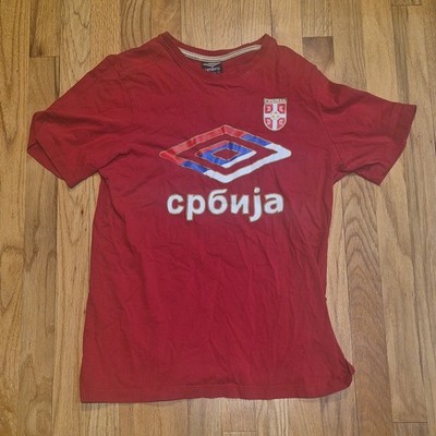 Vintage Umbro Serbia CPBNJA Red Soccer Short Sleeve Tee Shirt Size Medium