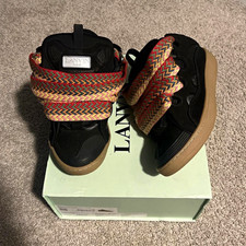 Lanvin Men  s Black Leather Sneakers Chevron Multicolor Laces Gum Sole US 9