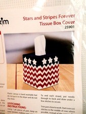 Patriotic Stars Stripes Tissue Box Cover Kit, Plastic Canvas, Yarn, NIP