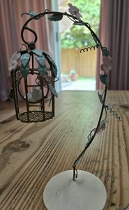 VTG Miniature Wire Bird Cage W/small White Bird 