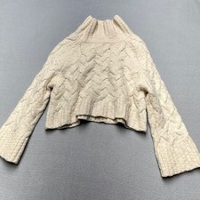 Reformation Ivory Cable Knit Mock Neck Croppe...