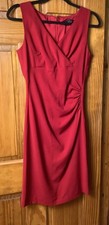 Nicole Miller Sleeveless Pencil Midi Dress Size 6 Red Ruched