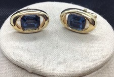 Vintage Swank Mens Gold Tone Costume Blue Cut Glass Stone Cuff Links H052