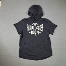 Under Armour Project Rock Short Sleeve Hoodie Mens Large Black Pullover Loose