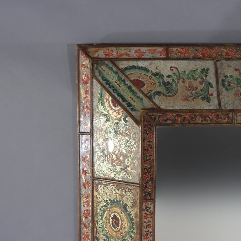 Vintage Italian Venetian Polychromed Parclose Mirror With Stylized