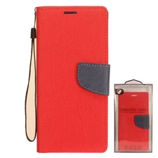 GSA Denim Two-Tone Flip Wallet Case for Alcatel 3V (2019) - Red/Blue