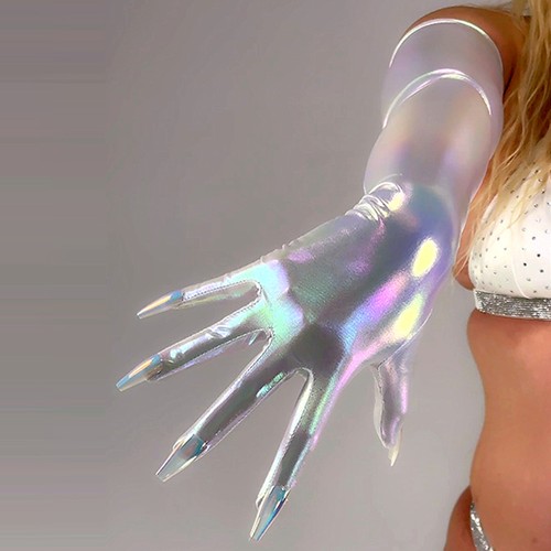 1 Paar lange Laser Handschuhe mit Nägeln Cosplay Party Halloween Requisiten Clubwear 70 cm - Bild 23 von 27