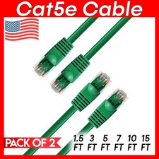 2 PACK Cat5e Cable Green Cat 5 Patch Cord Ethernet RJ45 Connectors LAN Wire