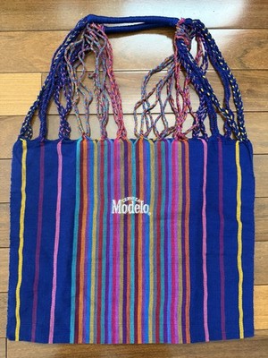 Woven Striped Mexican Style Tote Bag - Cerveza Modelo Logo