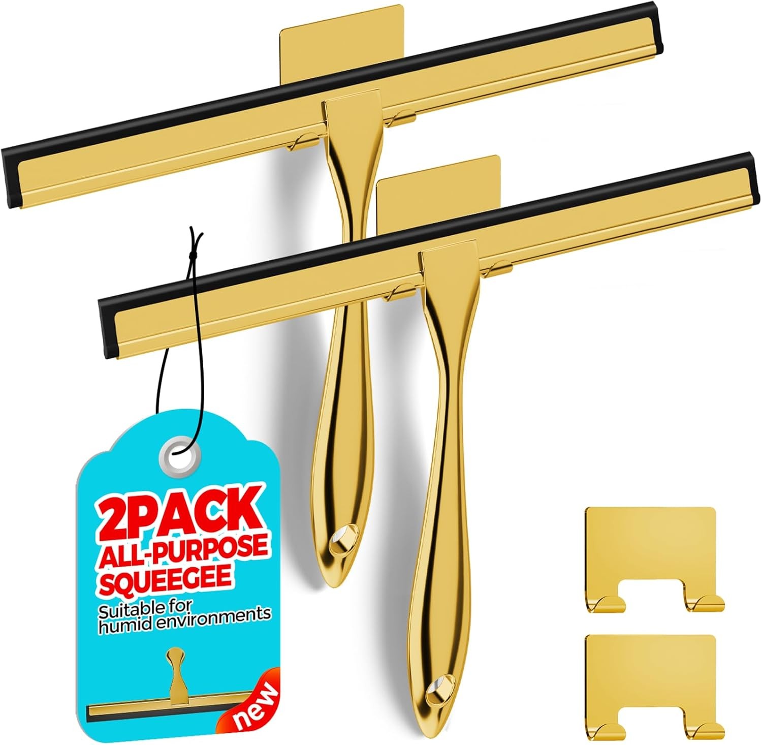 2PACK 12-Inch Golden All-Purpose Shower Squeegee for 12 Inch,