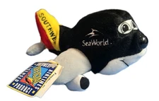 Southwest Airlines SeaWorld Shamu Plush Airplane Beanie 1998 Freedom Shop NWT