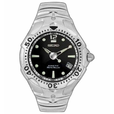 Brand New Seiko SMA003P1 Kinetic Auto Relay Silver Black Dial Dim