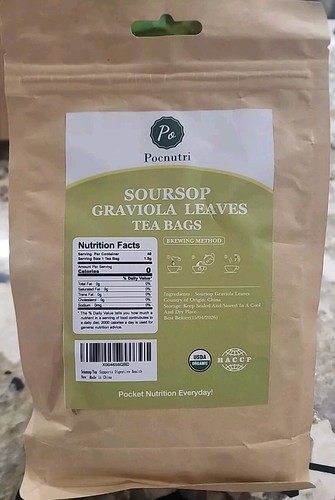 Soursop Graviola Leaves Tea Bags 40 Ct USDA Organic Caffeine-Free - Picture 2 of 3