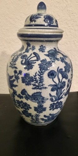 Chinoiserie Large Ginger Jar Urn Vessel Chinese Dechang Taoci Cobalt Blue White - Picture 7 of 8