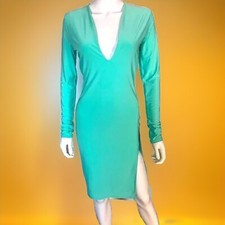 Fashion Nova Midi Turquoise V Neck bodycon dress Size L NWOT