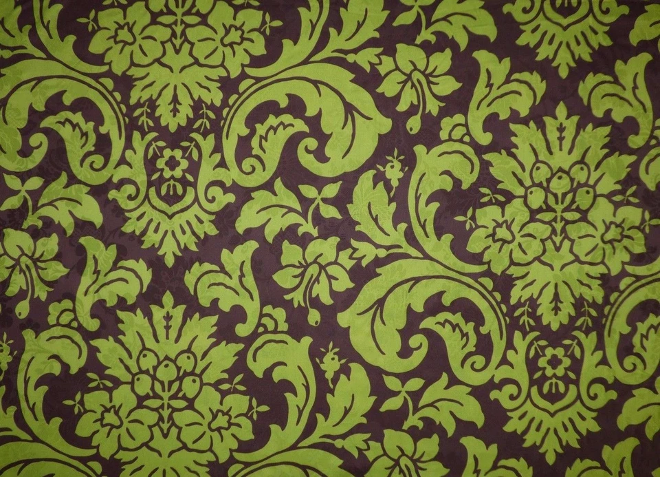Braemore MAHOGANY Brown Lime Damask Home Decor Drapery Remnant Sewing Fabric BTY - Image 4 of 4