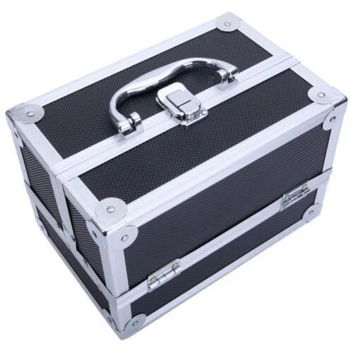 Large Pro Aluminum Makeup Train Case Box Jewelry Cosmetic Organizer with Mirror - Picture 8 of 10