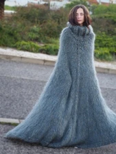 Mohair Poncho Oversize Gray Handmade Handknitted   by Lanaknittings