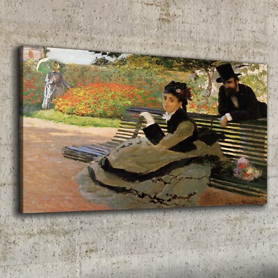 Canvas Wandbild Leinwand Bilder 100x50 Camille Monet auf einer Gartenbank