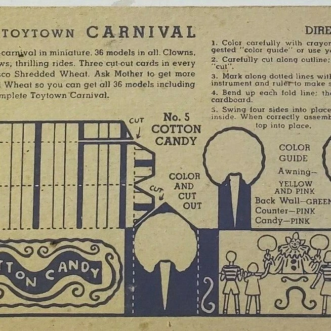 DE COLECCIÓN ~ Nabisco Toytown CARNAVAL - Algodón de azúcar No.5 - Sin cortar - Circa 1946 Foto 4 de 4