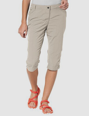 $60 Jack Wolfskin Women's White Kalahari 3/4 Stretch Mid Rise Quik-Dry Pants M