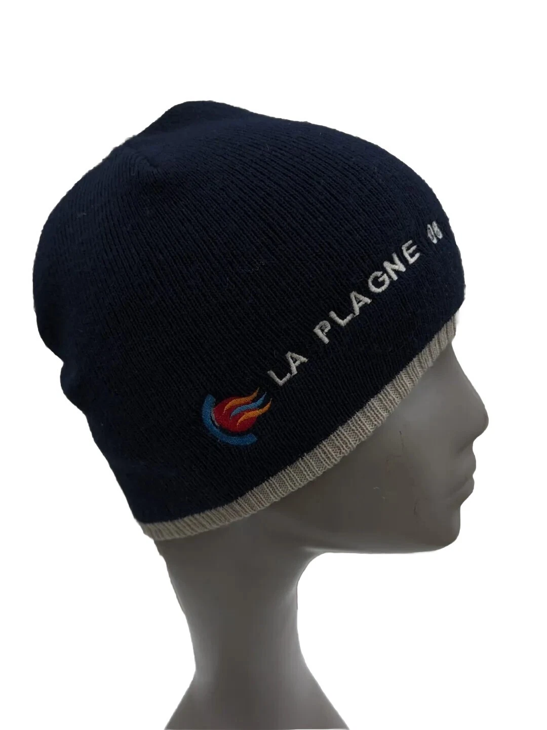 Vintage Hat Ski La Plagne Navy Beanie 08 Knit Rare