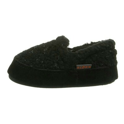 ACORN Kid's Colby Gore Moc Slipper Black Berber Fleece US Unisex 8-9 Little Kid