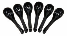 Ebros Japanese Modern Porcelain Soup Spoons With Ladle Hook Pack Of 6 Black 