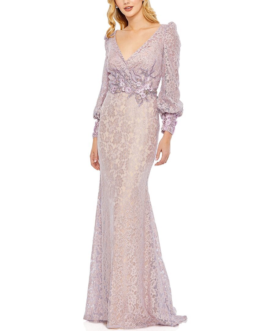 Женское кружевное платье Mac Duggal с V-образным вырезом, украшенное кружевом 10