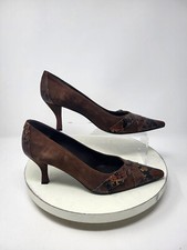 Stuart Weitzman Size 8 Retro Style Brown Suede Leather  Snake Pumps Pointed Toe