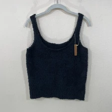 New Skims Tank Top  L/XL Black Cozy Knit Cami Teddy Fuzzy Kim Kardashian NWT