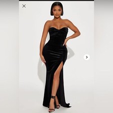 Fashion Nova Mildred Velvet Black maxi dress with slit size S new with tag