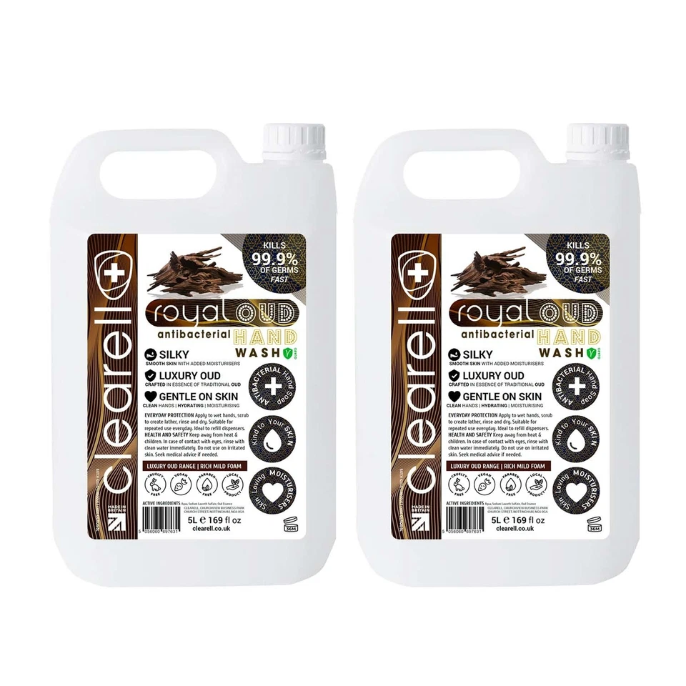 Clearell 10L | ROYAL OUD | 2 x 5L Pack | Luxury Hand Soap Liquid Wash 5 Litres