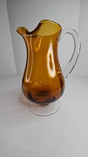 Vintage Polish Amber Hand Blown Glass Pitcher