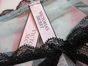 VICTORIA'S SECRET DREAM ANGELS Thong Panty M L Blue & Black NWT Lace & Mesh VS