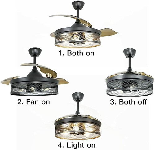 Depuley 42'' Caged Ceiling Fan with Lights Remote Control Vintage Flush Mount - Picture 6 of 12