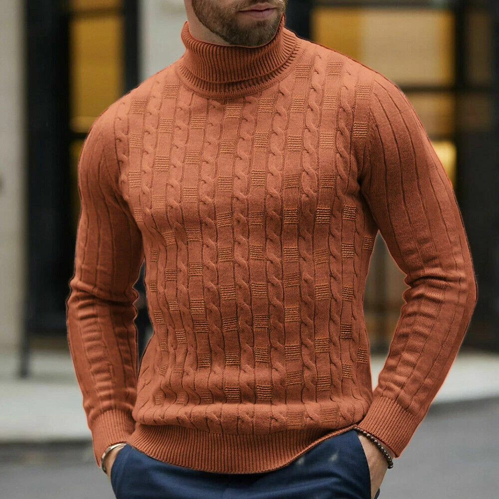 Men s Winter Warm Turtleneck Sweater Knitted High Neck Slim Fit